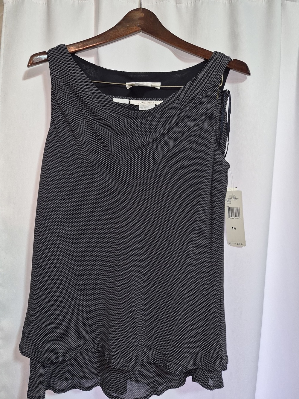 Ann Taylor Black and White Microdot Sleeveless Cowl Neck Tank
